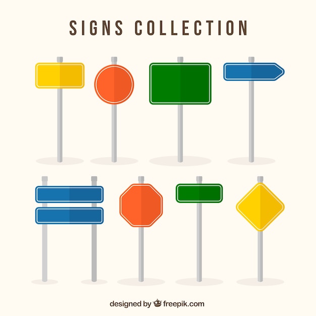 Collection of colorful signs in flat design