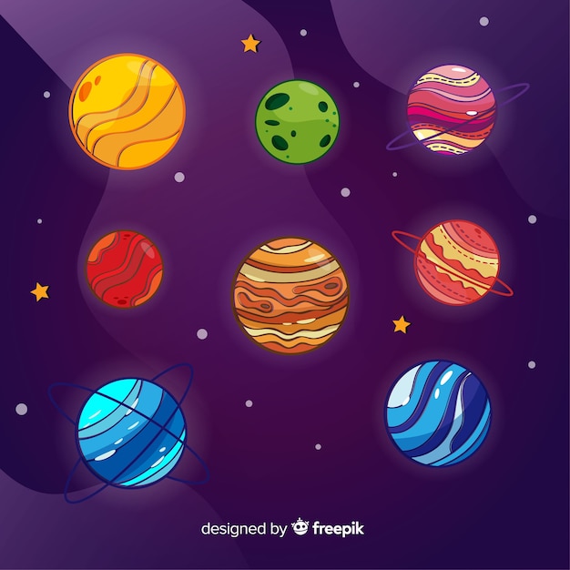 Free Vector collection of colourful flat design planets 