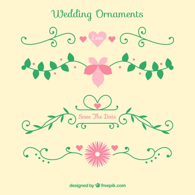 Collection of colourful flat wedding ornaments