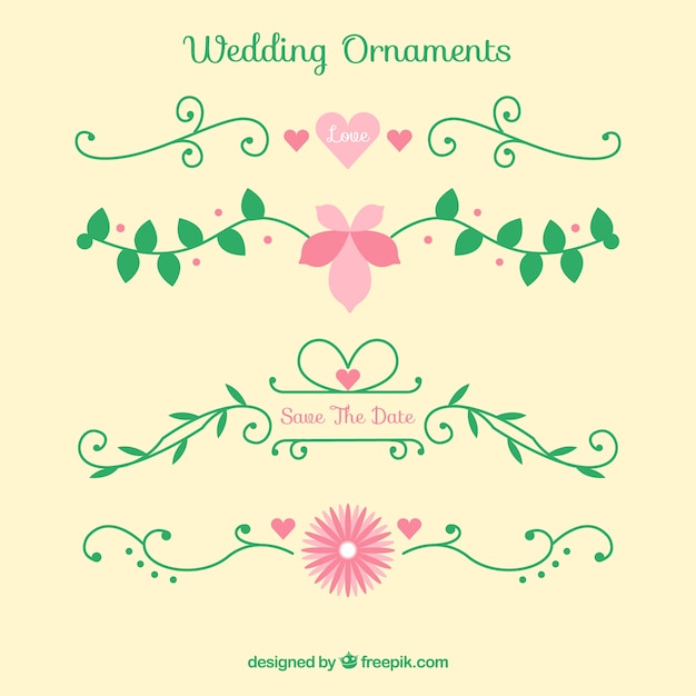 Collection of colourful flat wedding ornaments