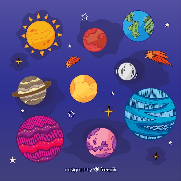 Free vector collection of colourful milky way planets