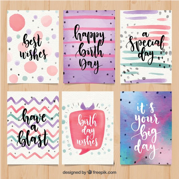 Collection of colourful watercolour birthday cards