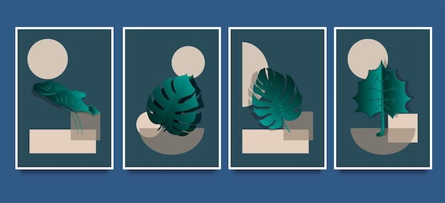 Collection of contemporary art posters Botanical wall art Abstract leaves foliage organic shapes