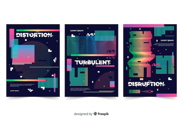 Free Vector collection of covers with colorful glitch effect