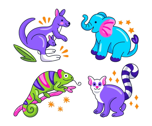 Collection of creative animals stickers