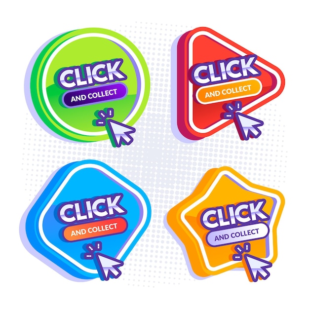 Free Vector collection of creative click and collect buttons