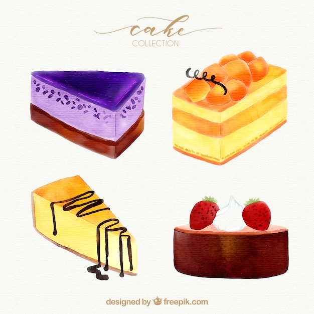 Free Vector collection of creative watercolor cakes