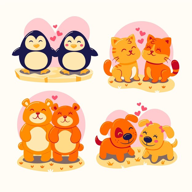 Collection of cute animal couples