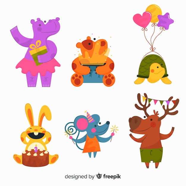 Collection of cute animals ready for birthday party