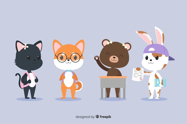 Collection of cute animals ready to study