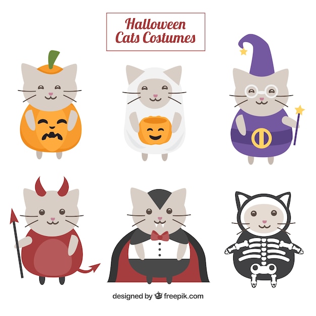 Free Vector collection of cute cat disguised as halloween