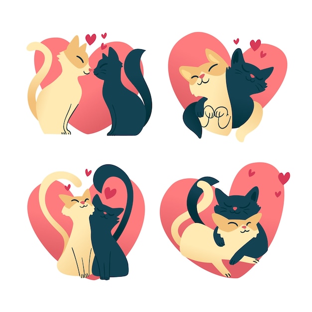 Free Vector collection of cute cats in love