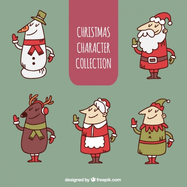 Free Vector collection of cute christmas characters in vintage style