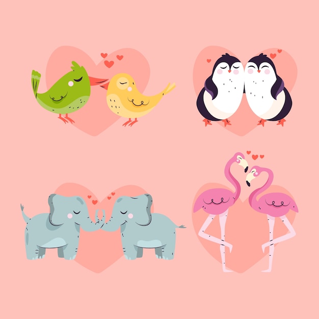 Free vector collection of cute couple animals