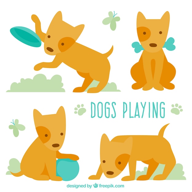 Free Vector collection of cute dog playing