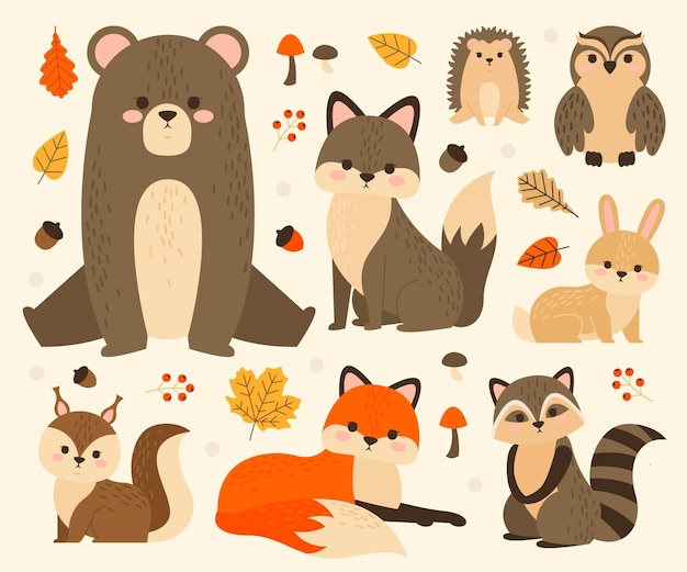 Collection of cute forest animals