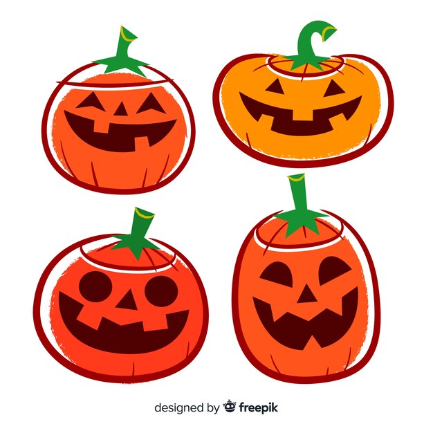 Collection of cute hand drawn halloween pumpkin