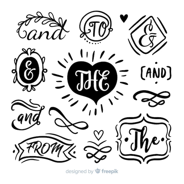 Free Vector collection of cute hand drawn wedding catchword