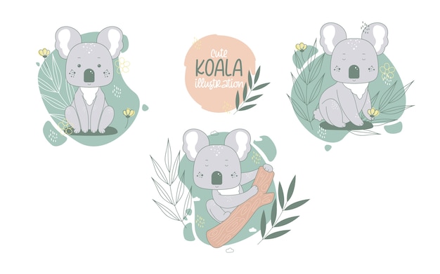 Free Vector collection of cute koalas cartoon animals. vector illustration.