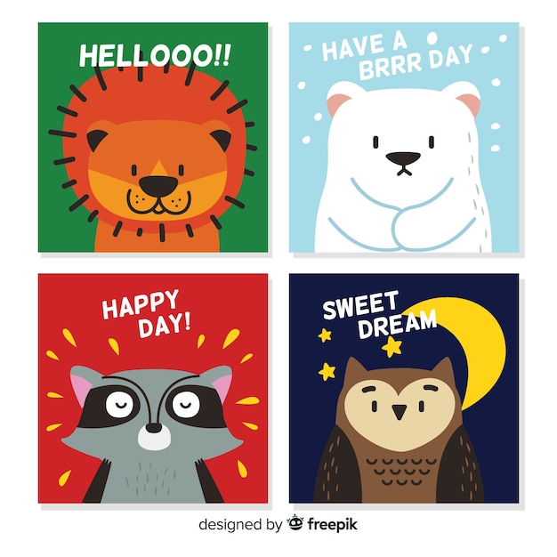 Collection of cute wild animal cards