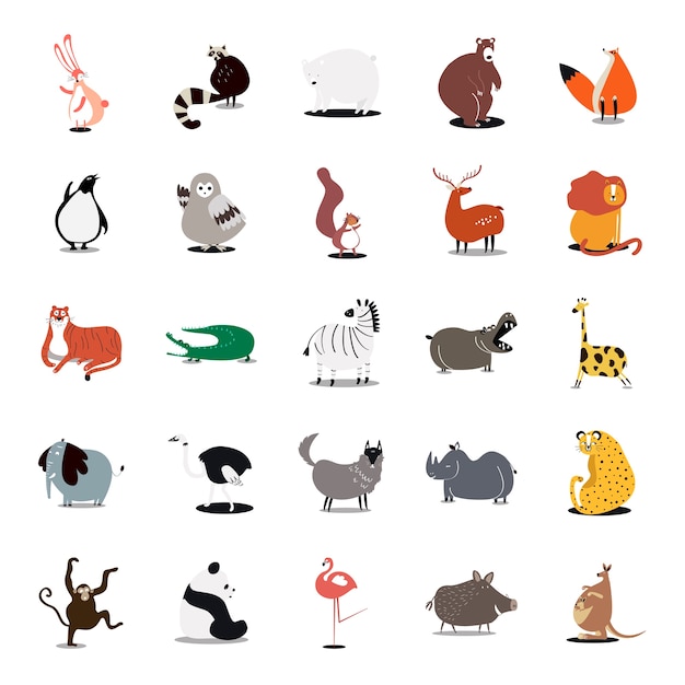 Collection of cute wild animals illustrations