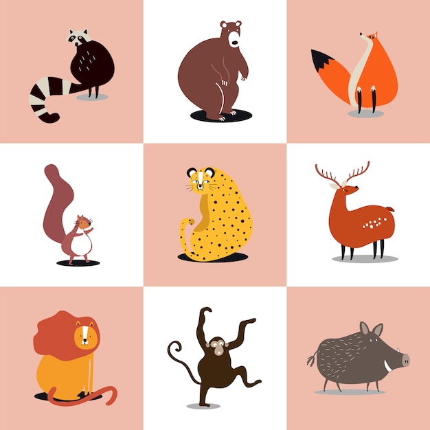 Free vector collection of cute wild animals illustrations