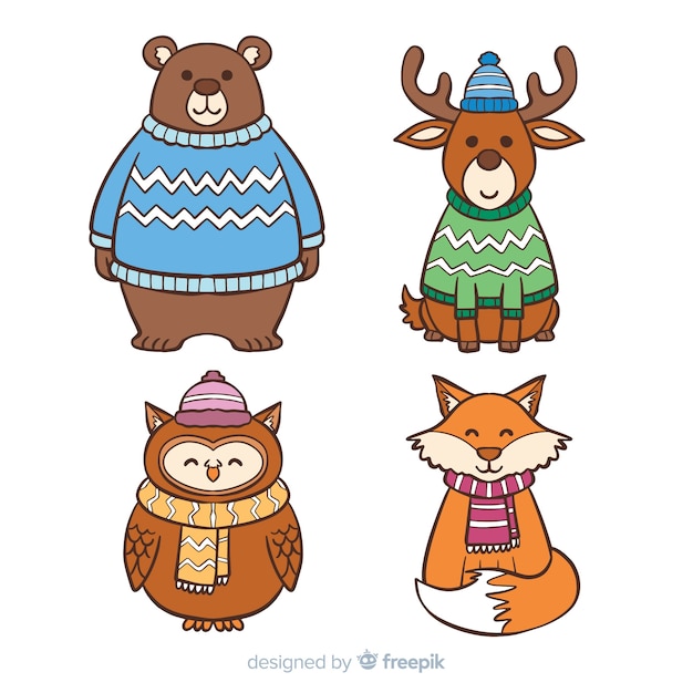 Collection of cute winter animales