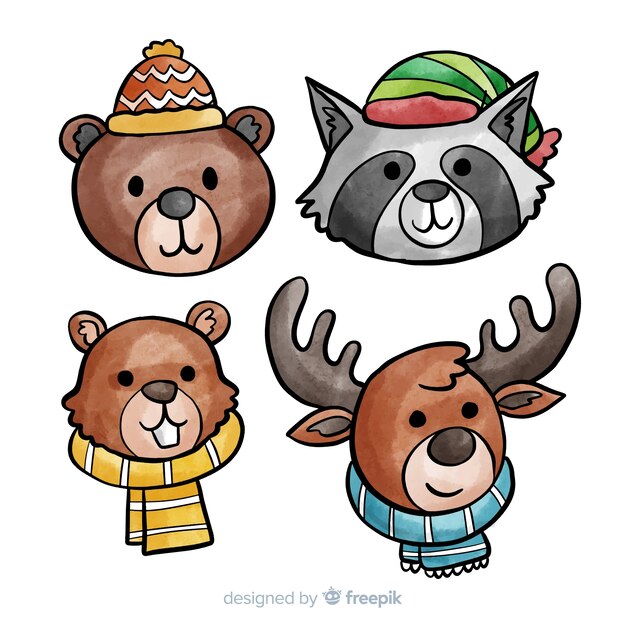 Collection of cute winter animales