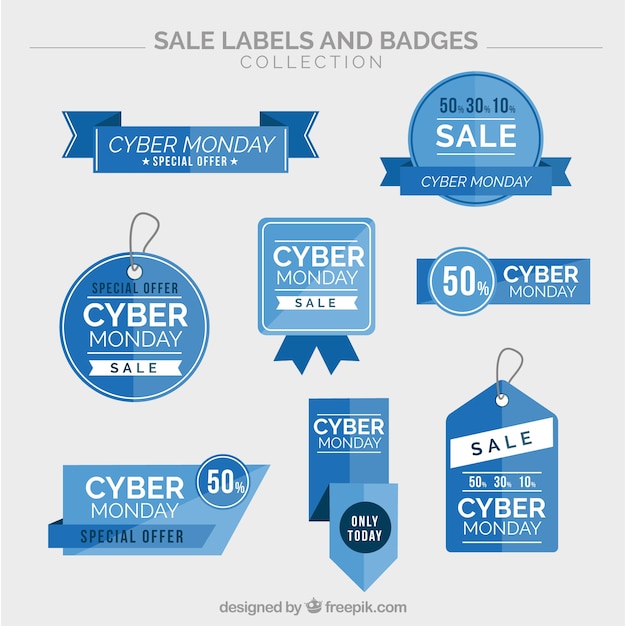 Free Vector collection of cyber monday blue stickers 