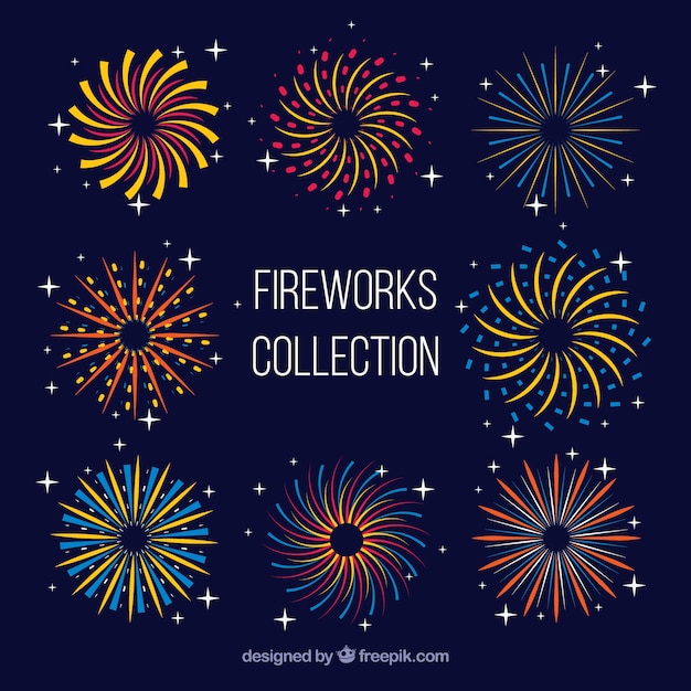 Free vector collection of decorative fireworks in flat design