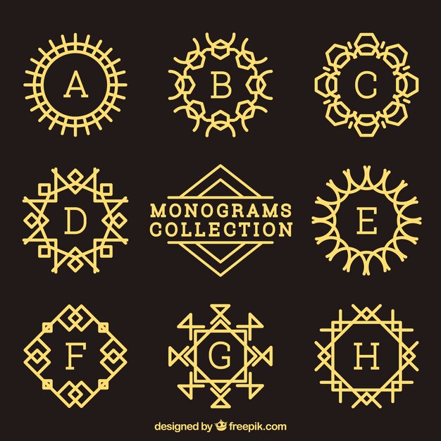 Collection of decorative golden monogram