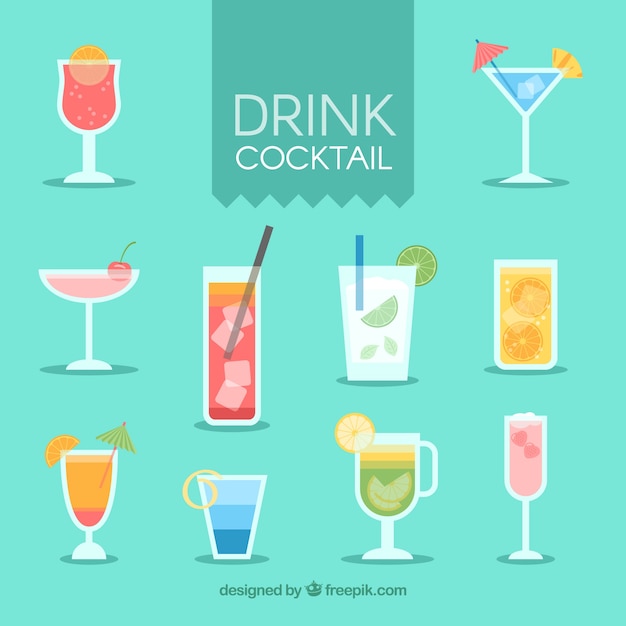 Collection of delicious cocktails in flat design