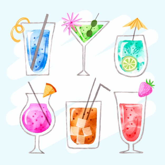 Collection of delicious watercolor cocktails