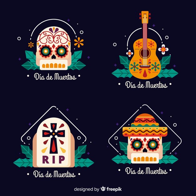 Collection of dia de muertos badge 