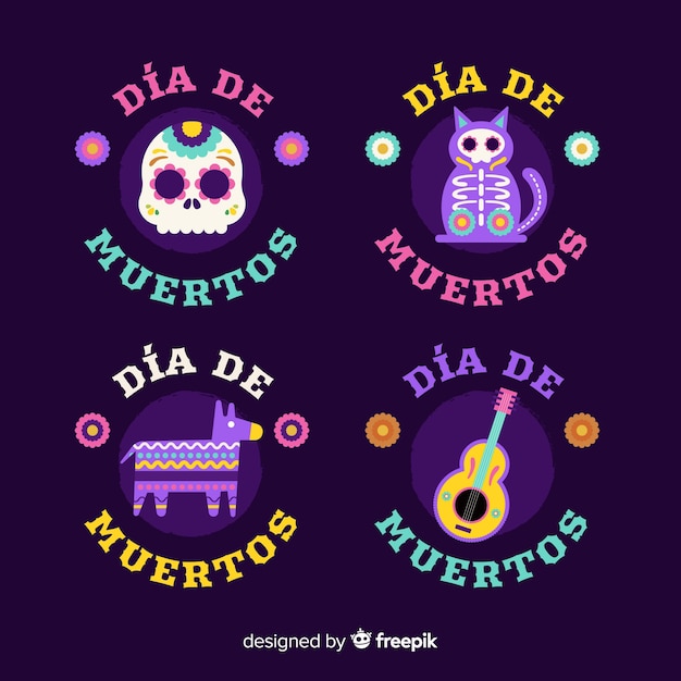 Free Vector collection of dia de muertos label in flat design