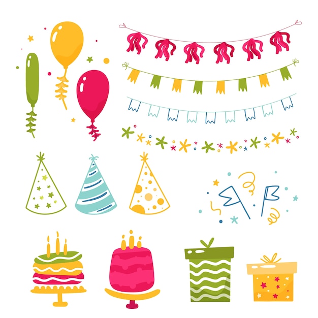 Collection of different birthday elements