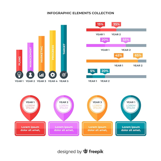 Free Vector collection of different colorful infographic elements