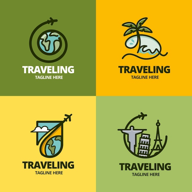 Collection of different creative logos for traveling companies