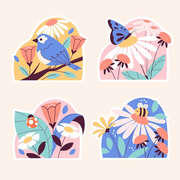 Collection of different cute nature stickers