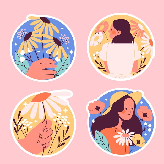 Collection of different cute nature stickers