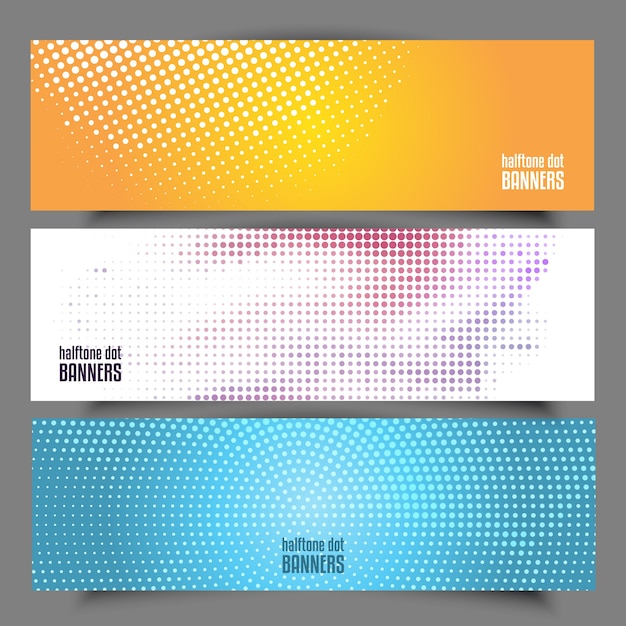 Collection of different designs of halftone dots banners