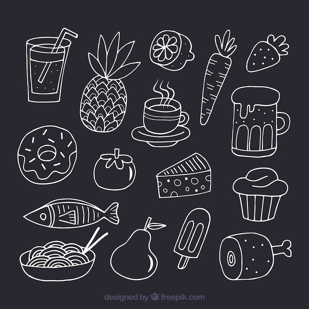 Collection of different food in chalk style