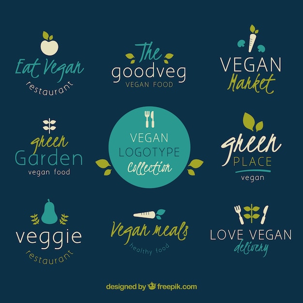 Free Vector collection of different logos for vegetarian food