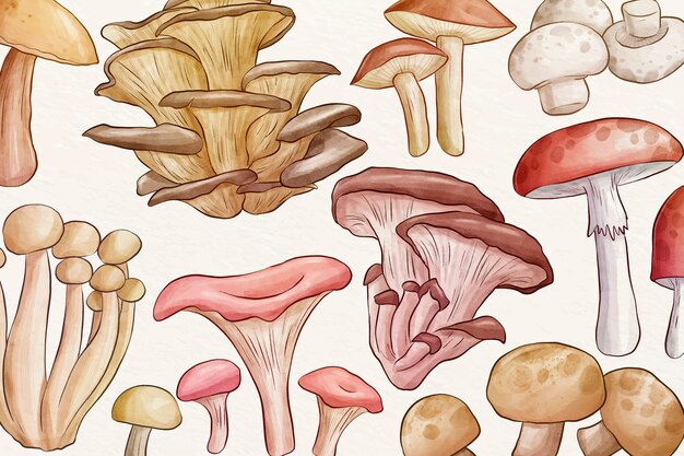 Collection of different mushrooms background