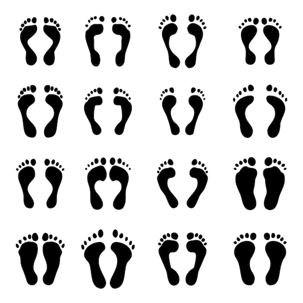 Free Vector collection of different print foots black silhouette set vector