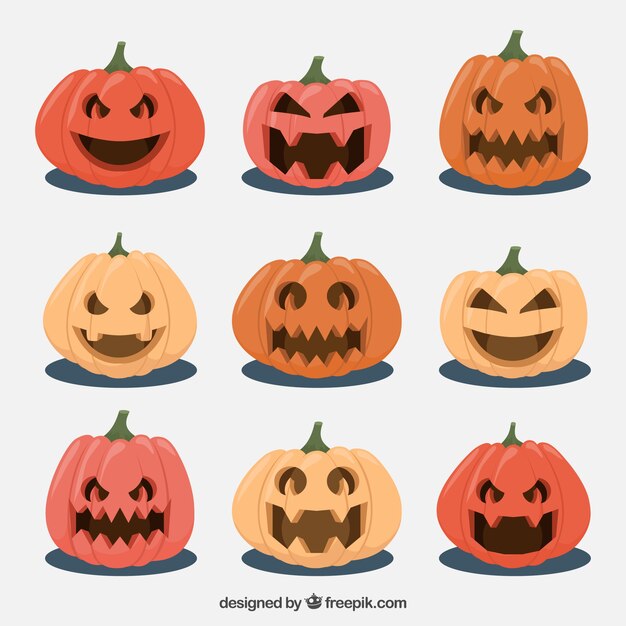 Collection of different pumpkins for halloween