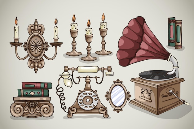 Free Vector collection of drawn antique market elements