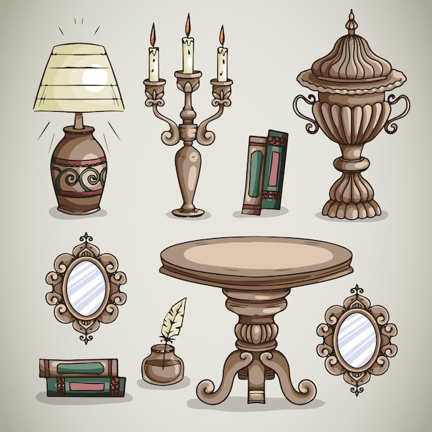 Free Vector collection of drawn antique market elements