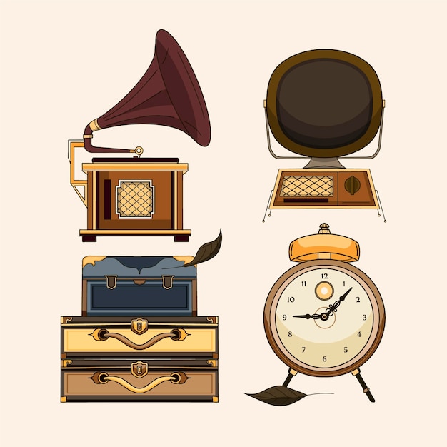 Free vector collection of drawn antique market elements