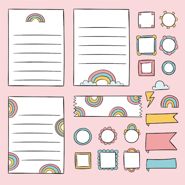 Free vector collection of drawn bullet journal elements